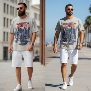 RovoCop Graphic Tee - Men's Casual Short Sleeve in Light Gray
